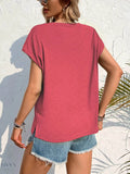 Side Slit T-Shirt with Round Neck Design - EBYNN
