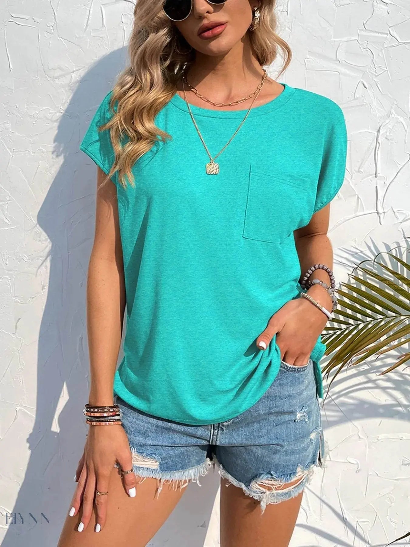 Side Slit T-Shirt with Round Neck Design - EBYNN
