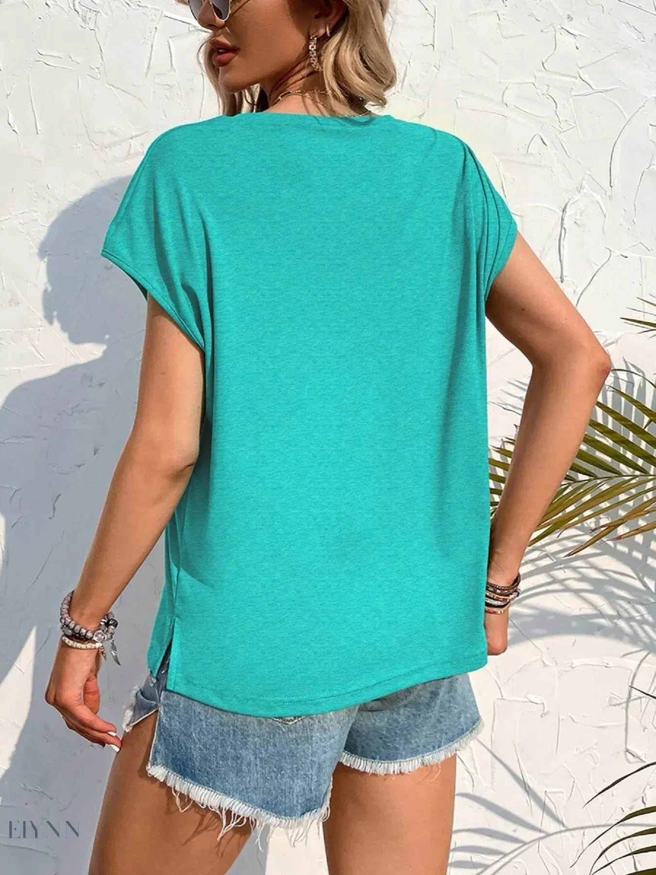 Side Slit T-Shirt with Round Neck Design - EBYNN