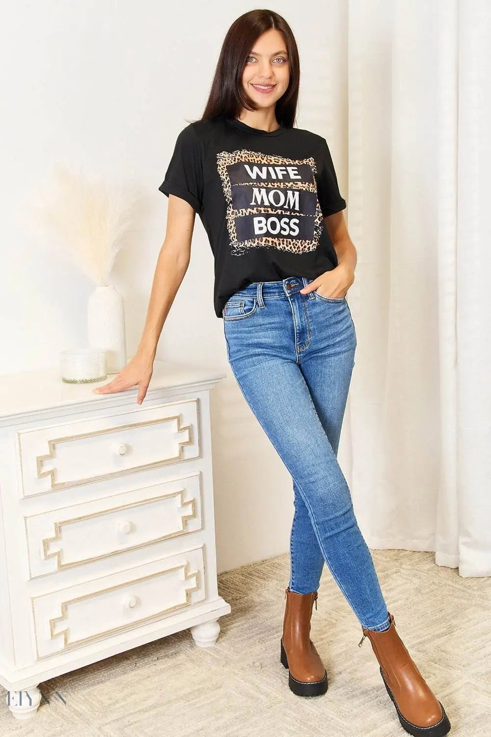 Wife Mom Boss T-Shirt - Trendy Leopard Graphic Apparel for Stylish Women - EBYNN