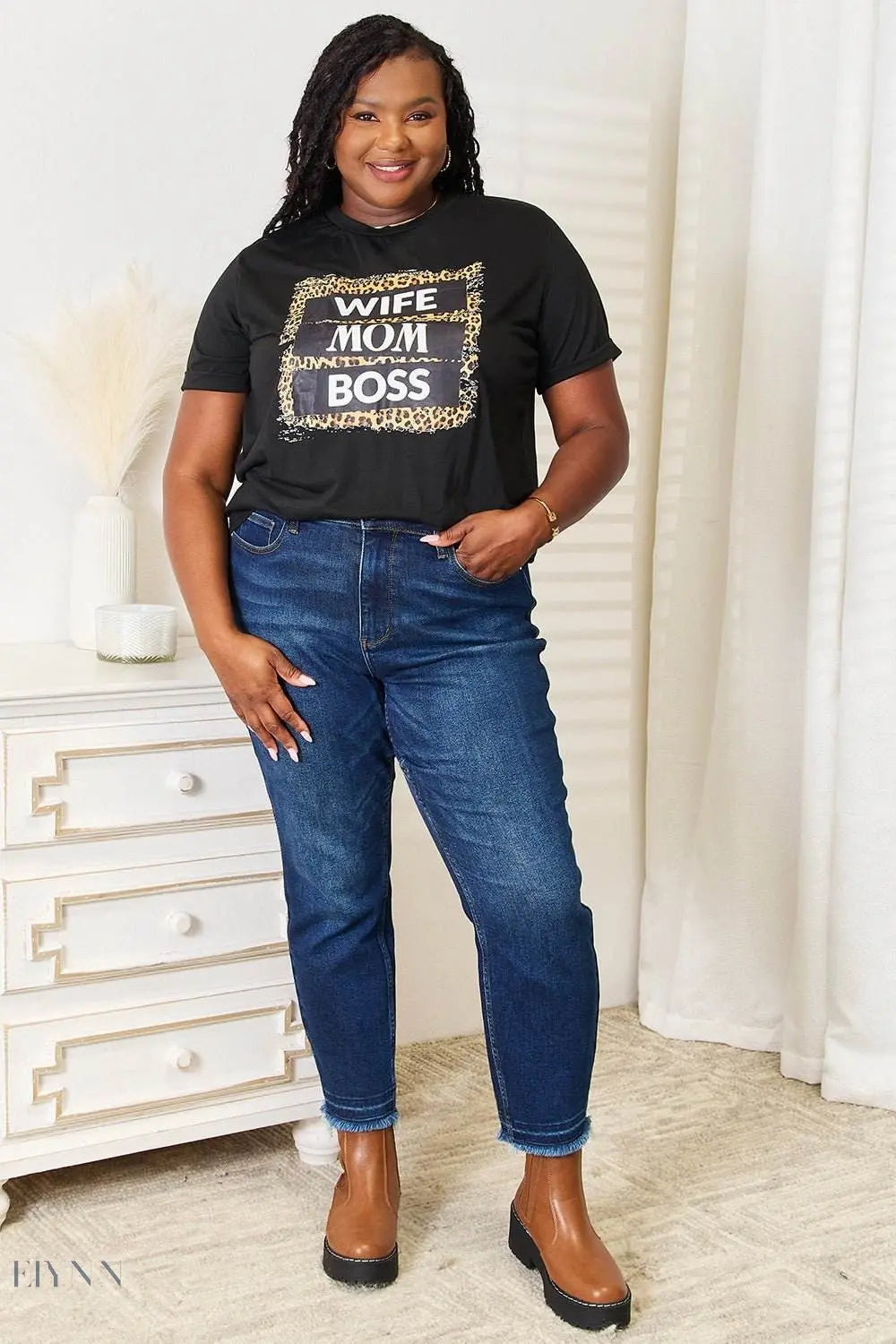 Wife Mom Boss T-Shirt - Trendy Leopard Graphic Apparel for Stylish Women - EBYNN