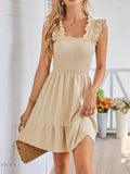 Smocked Square Neck Dress with Wide Straps for Effortless Style - EBYNN