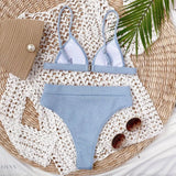 Spaghetti Strap Ribbed Bikini Set - EBYNN