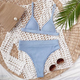 Spaghetti Strap Ribbed Bikini Set - EBYNN