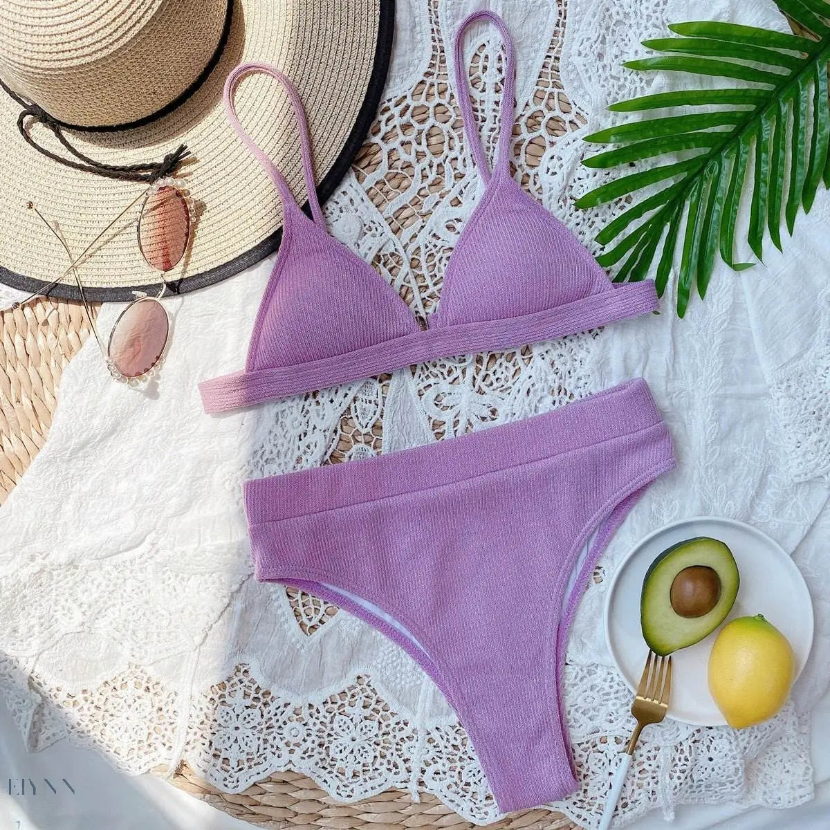 Spaghetti Strap Ribbed Bikini Set - EBYNN