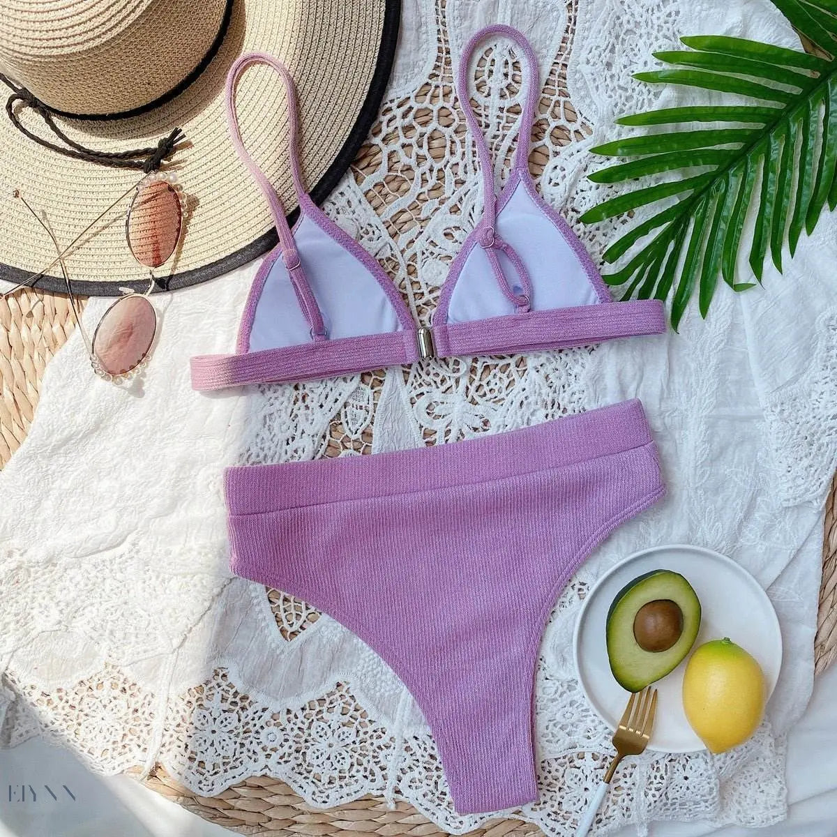 Spaghetti Strap Ribbed Bikini Set - EBYNN