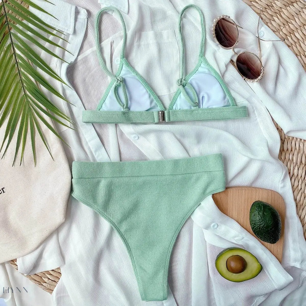 Spaghetti Strap Ribbed Bikini Set - EBYNN