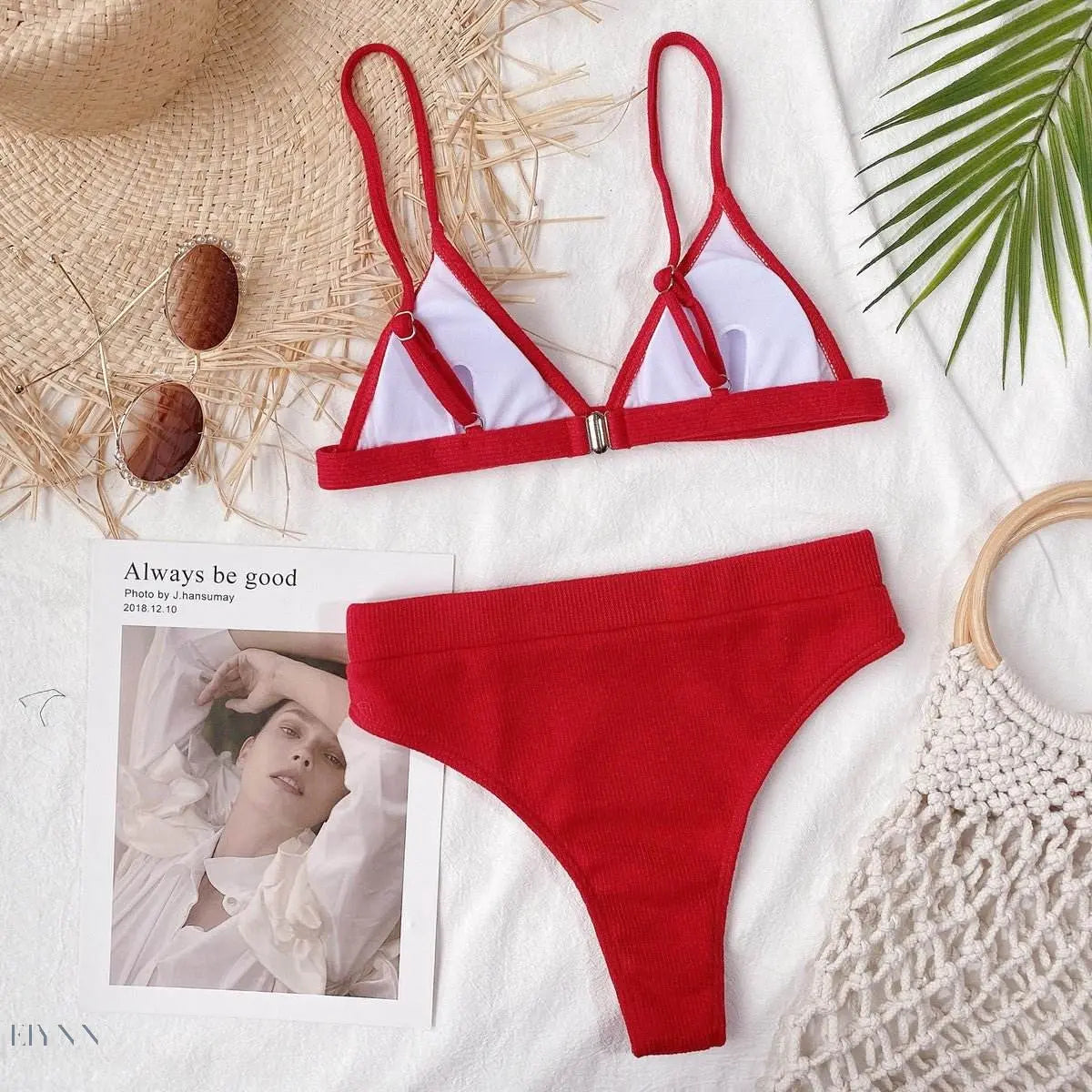 Spaghetti Strap Ribbed Bikini Set - EBYNN