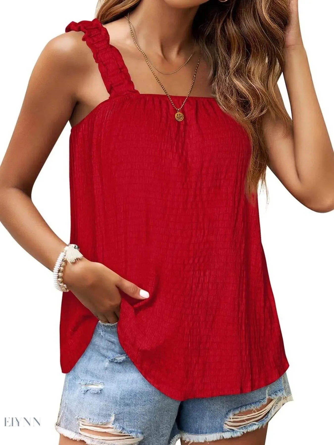 Ruffled Tank Top: Effortless Style and Comfort with a Square Neck Design - EBYNN