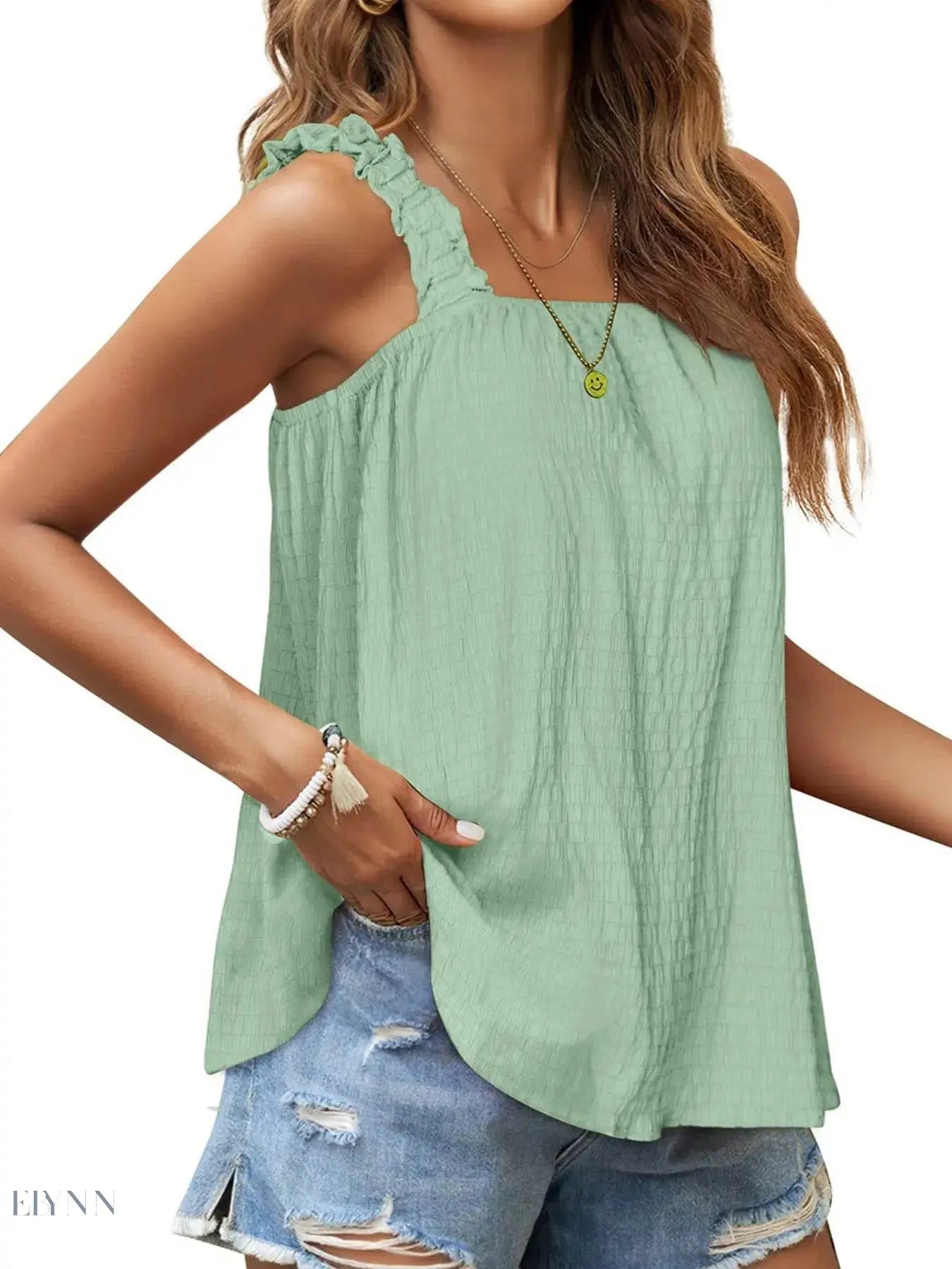 Ruffled Tank Top: Effortless Style and Comfort with a Square Neck Design - EBYNN