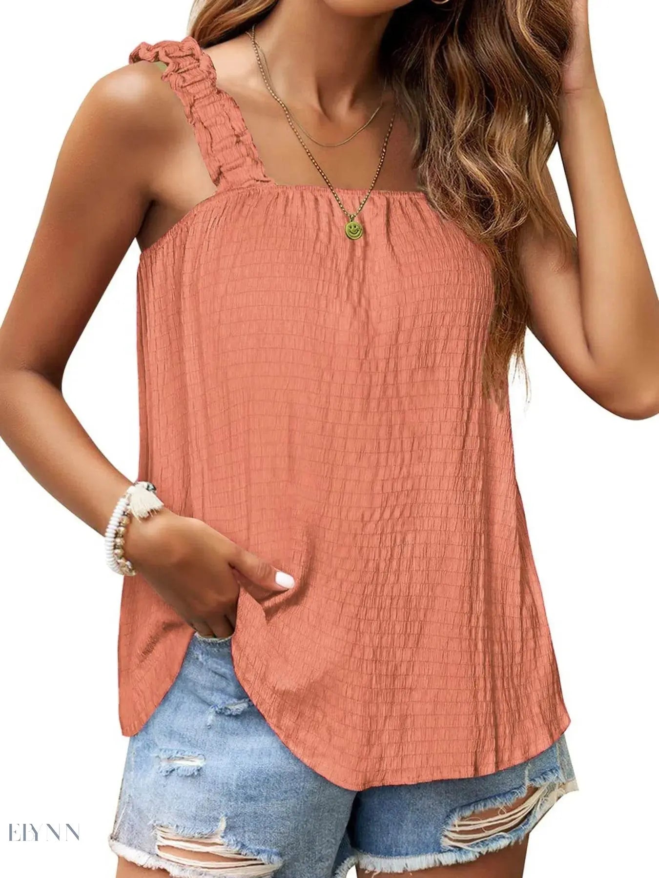 Ruffled Tank Top: Effortless Style and Comfort with a Square Neck Design - EBYNN