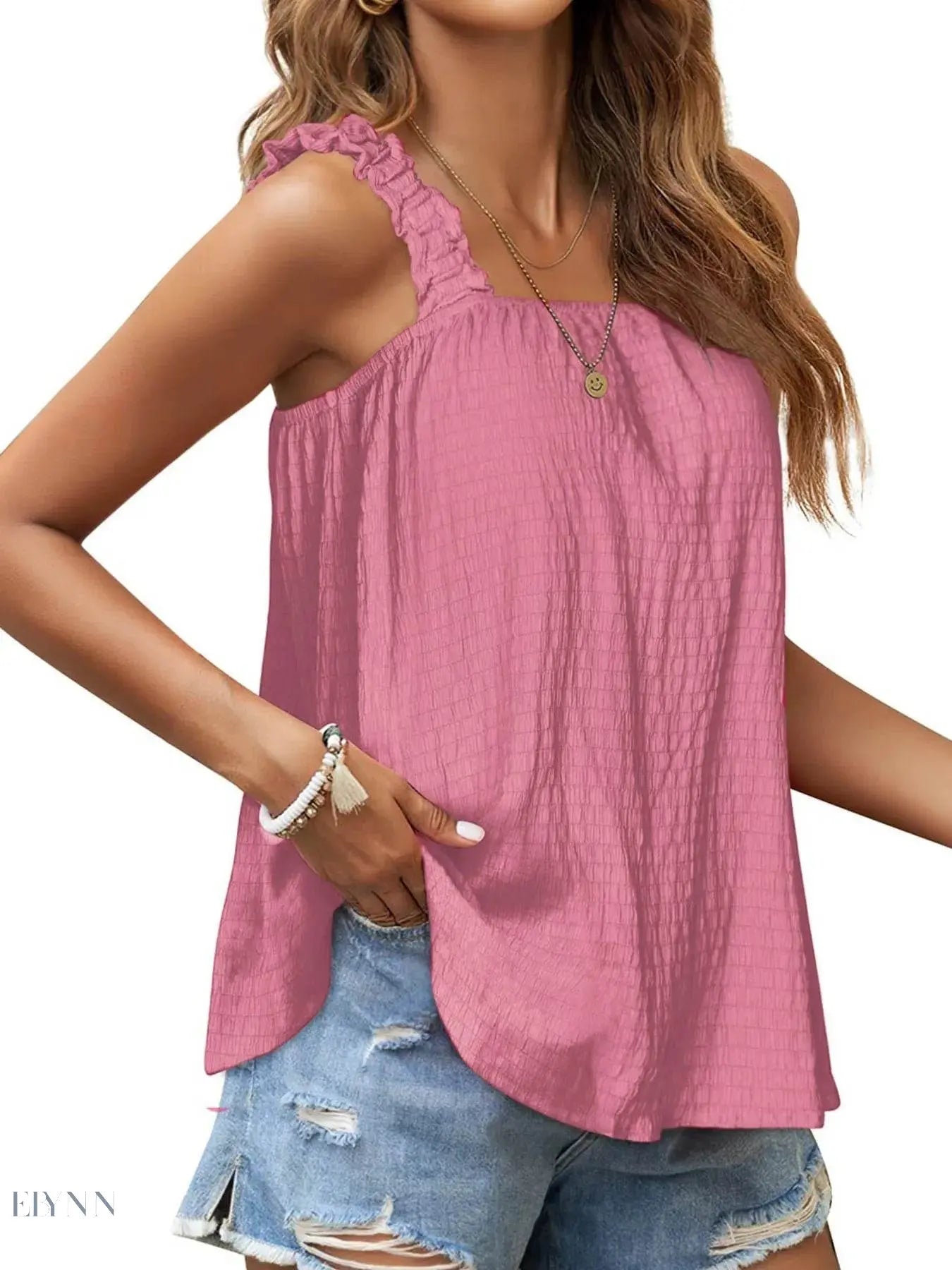 Ruffled Tank Top: Effortless Style and Comfort with a Square Neck Design - EBYNN