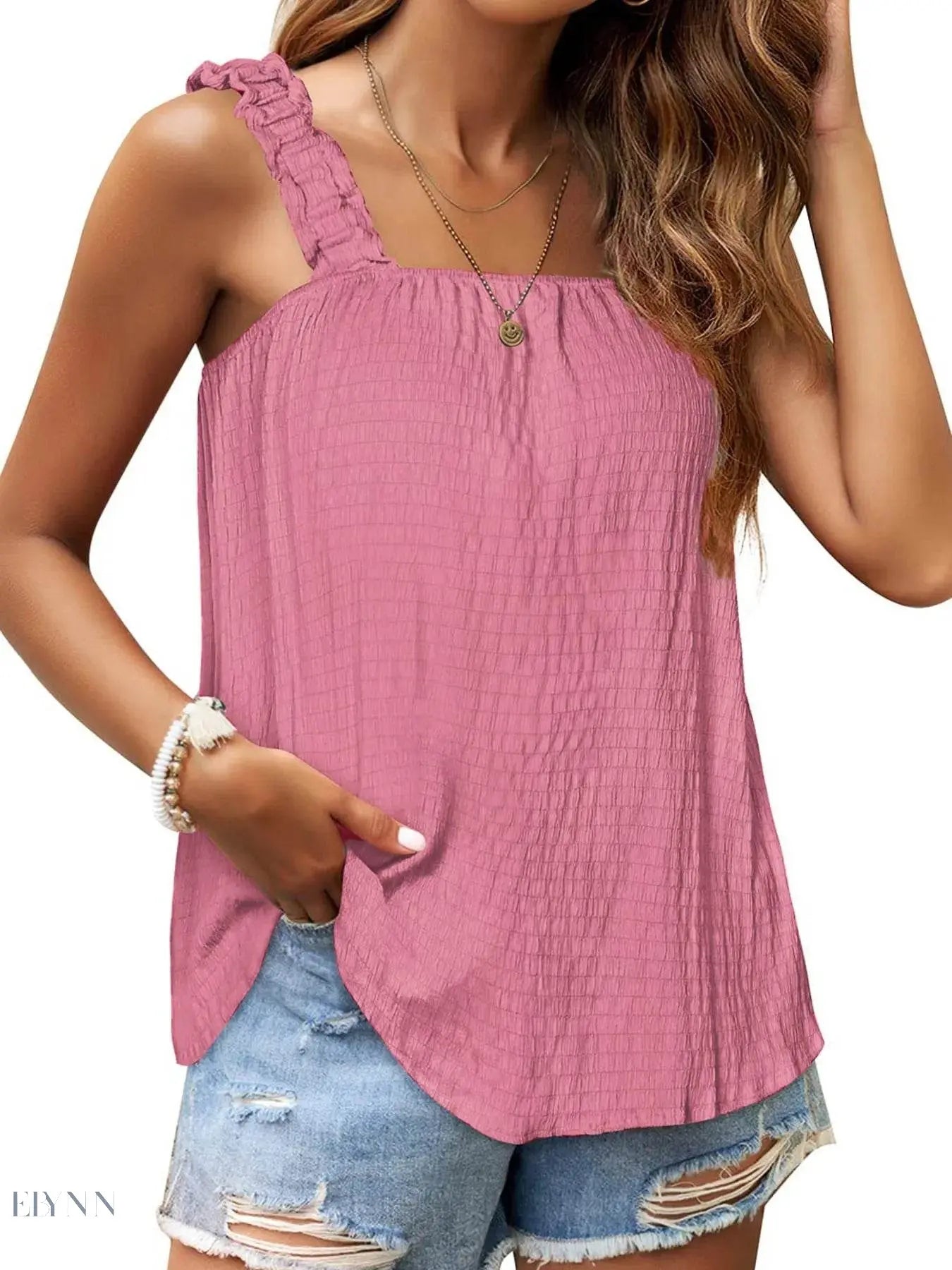 Ruffled Tank Top: Effortless Style and Comfort with a Square Neck Design - EBYNN