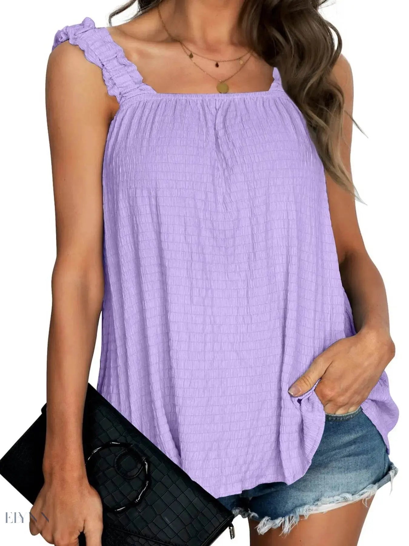 Ruffled Tank Top: Effortless Style and Comfort with a Square Neck Design - EBYNN