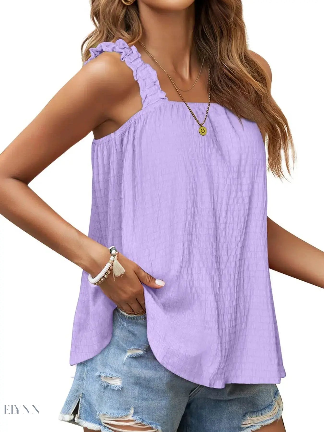 Ruffled Tank Top: Effortless Style and Comfort with a Square Neck Design - EBYNN