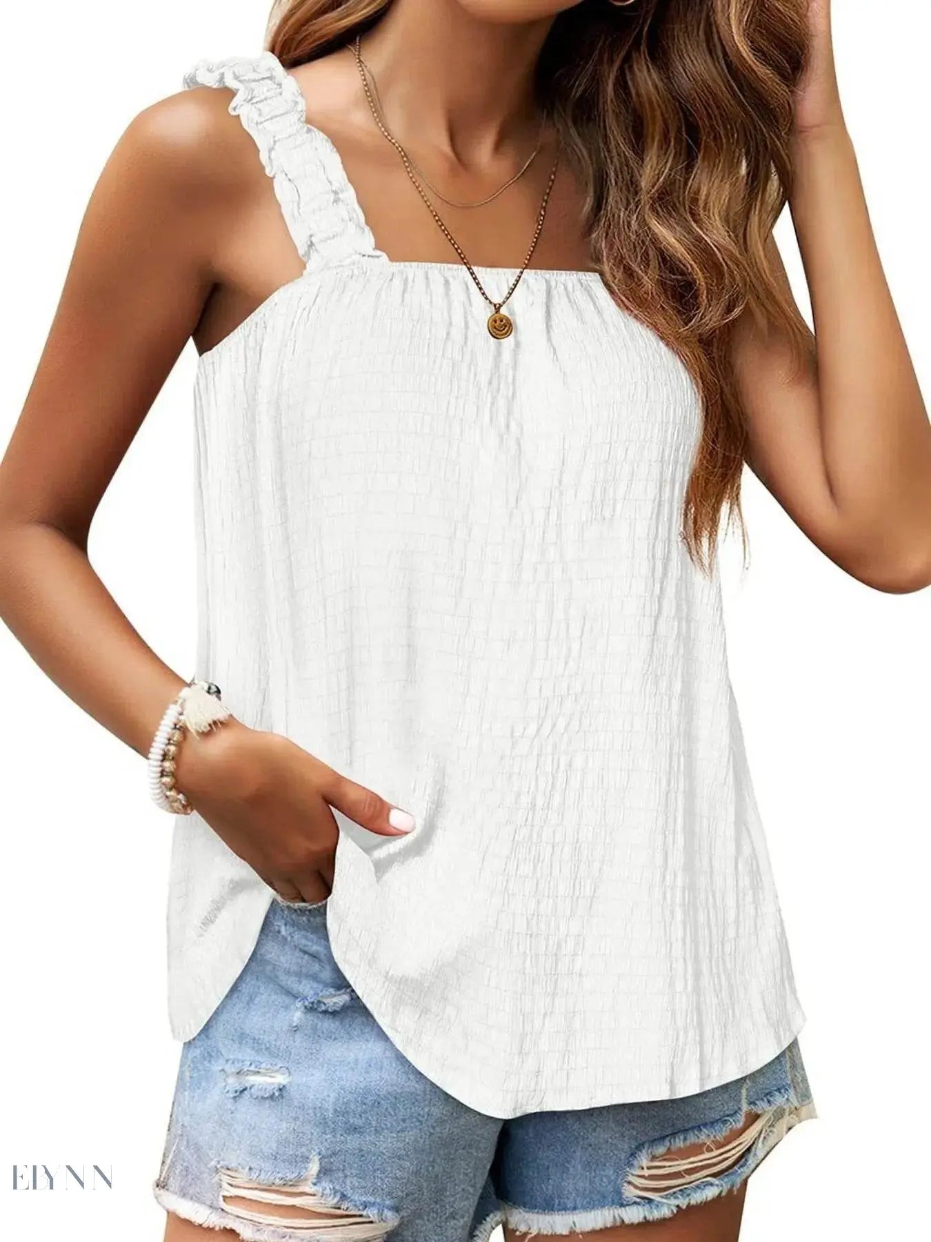 Ruffled Tank Top: Effortless Style and Comfort with a Square Neck Design - EBYNN