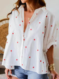 Star Print Button-Up Shirt with Puff Sleeves - EBYNN