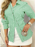 Striped Long Sleeve Shirt with Button-Down Front - EBYNN
