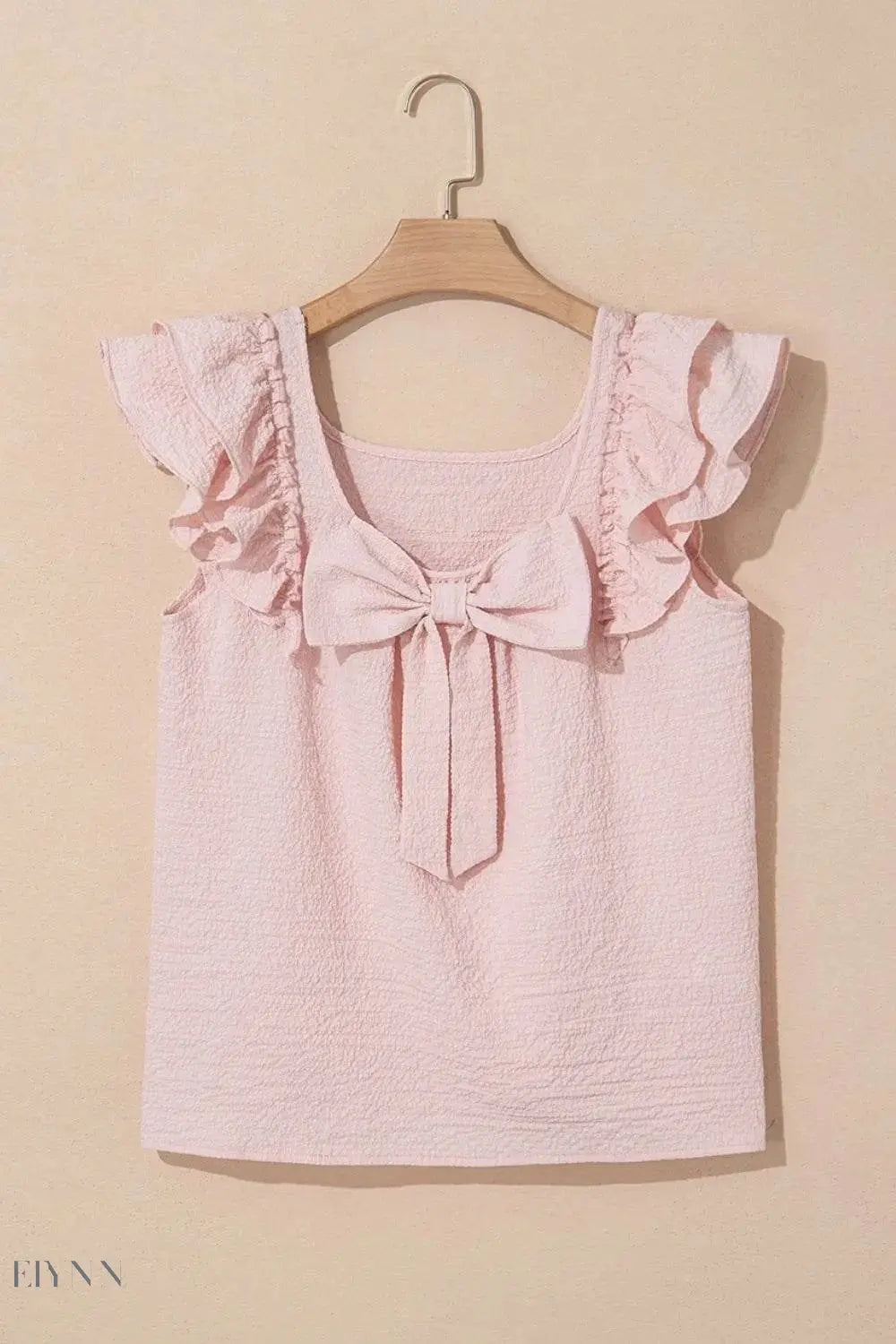 Textured Bow Knot Blouse with Frilled Butterfly Sleeves - EBYNN