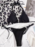 Textured Halter Neck Tie Side Bikini Set - EBYNN
