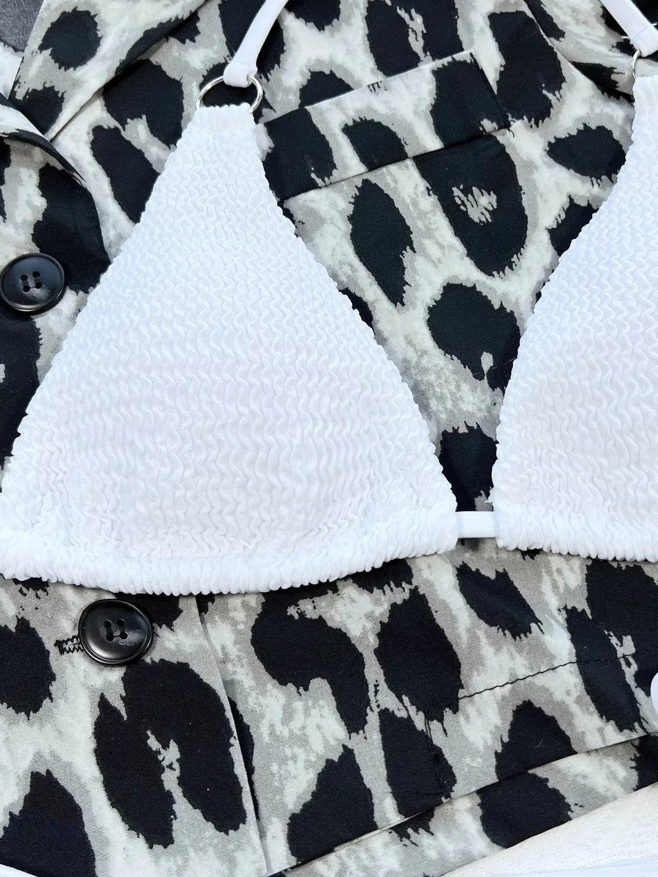 Textured Halter Neck Tie Side Bikini Set - EBYNN