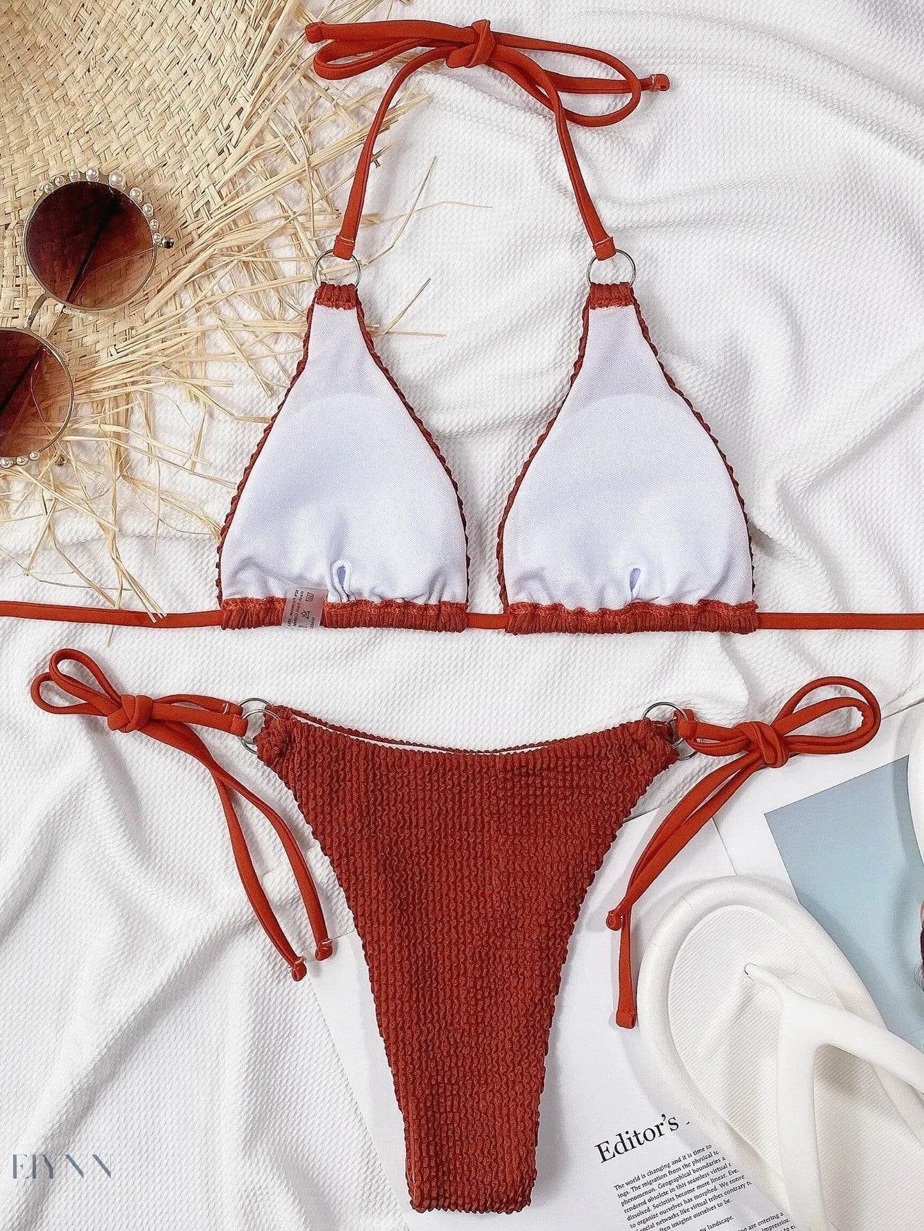 Textured Halter Neck Tie Side Bikini Set - EBYNN