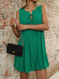 Tied Front Pleated Sleeveless Mini Dress - EBYNN