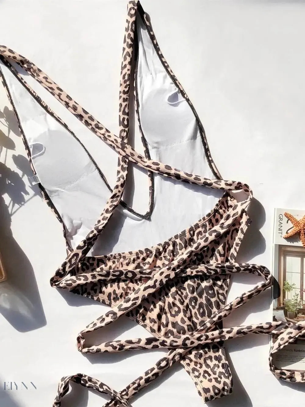 Tied Leopard Plunge One-Piece Swimwear - EBYNN