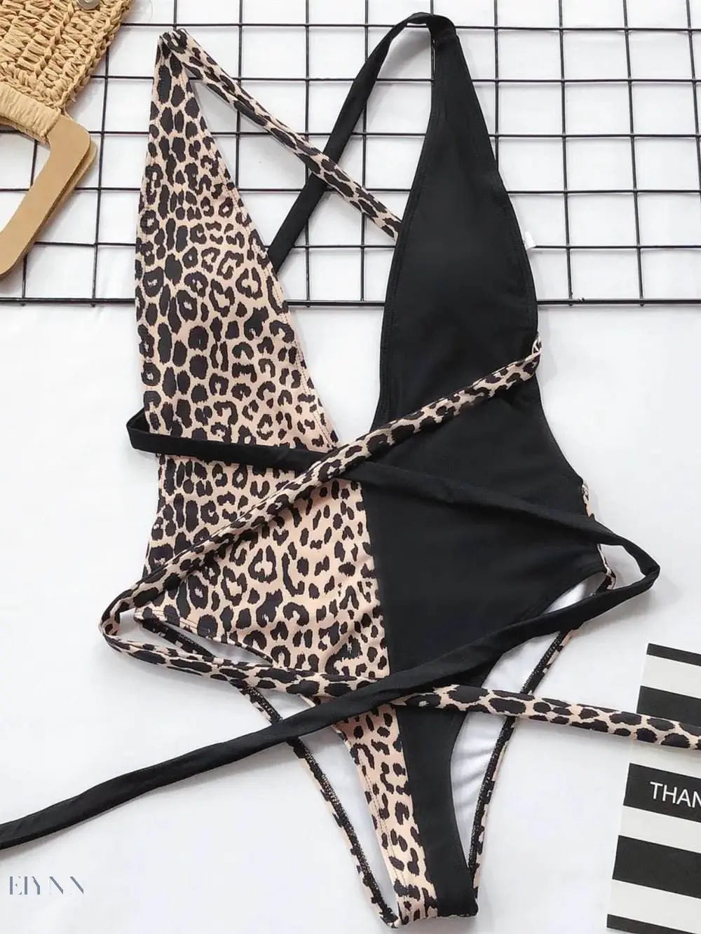 Tied Leopard Plunge One-Piece Swimwear - EBYNN