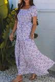 Tiered Floral Shirred High Waist Maxi Dress - EBYNN