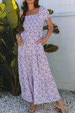 Tiered Floral Shirred High Waist Maxi Dress - EBYNN