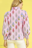 Umgee Floral Print Shirt with Lantern Sleeves and Button Down Design - EBYNN