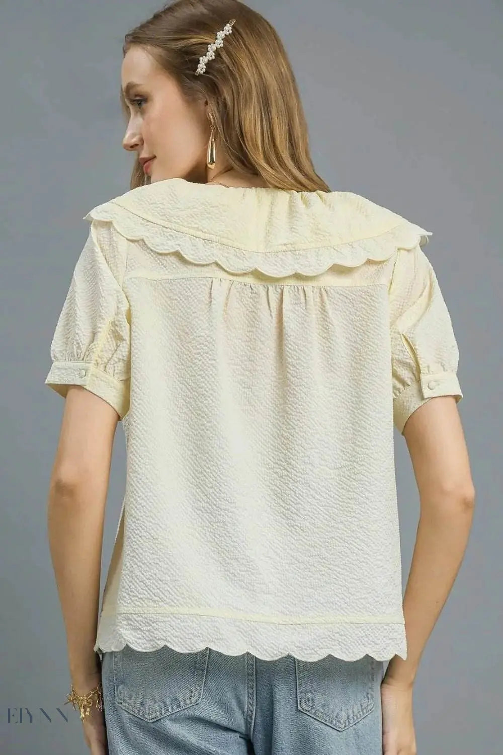 Umgee Peter Pan Collar Blouse - Short Sleeve Effortless Style - EBYNN