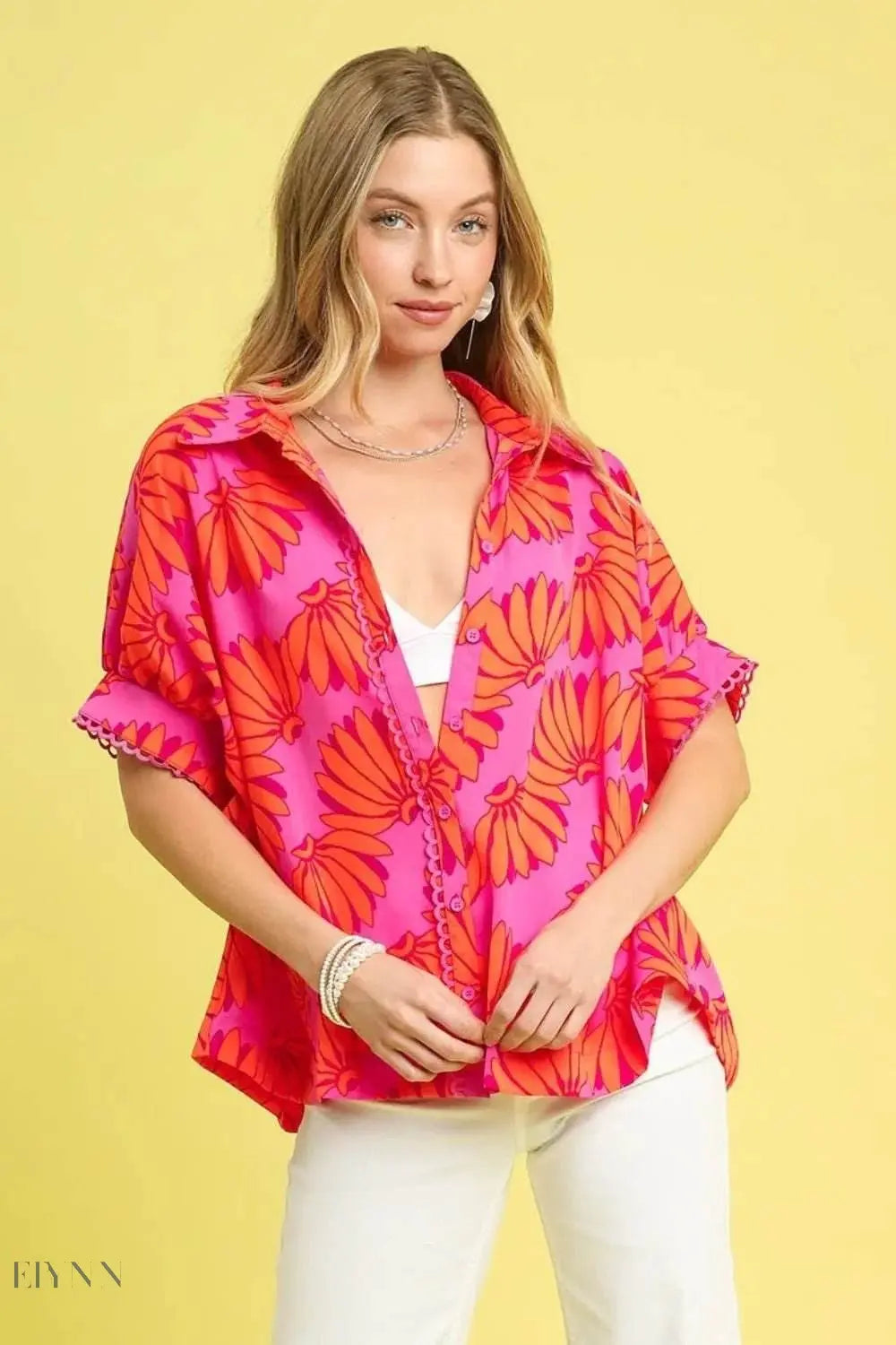 Umgee Tropical Print Shirt - Effortless Style with Button-Up Relaxed Fit - EBYNN