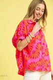 Umgee Tropical Print Shirt - Effortless Style with Button-Up Relaxed Fit - EBYNN