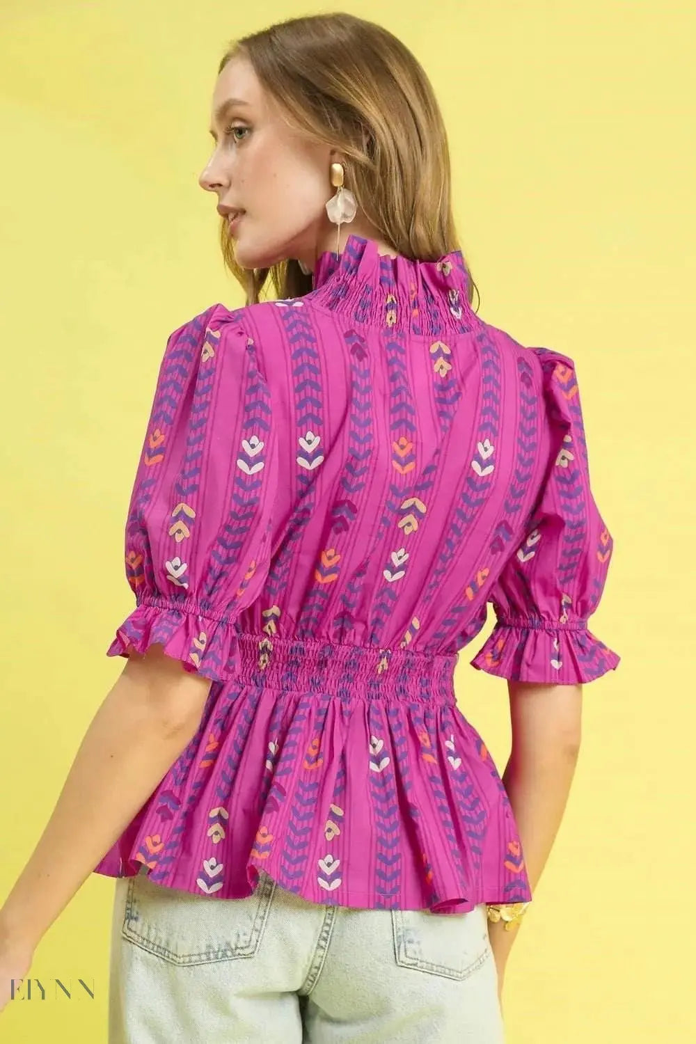 Umgee Floral Peplum Blouse - Victorian-Inspired Floral Design - EBYNN