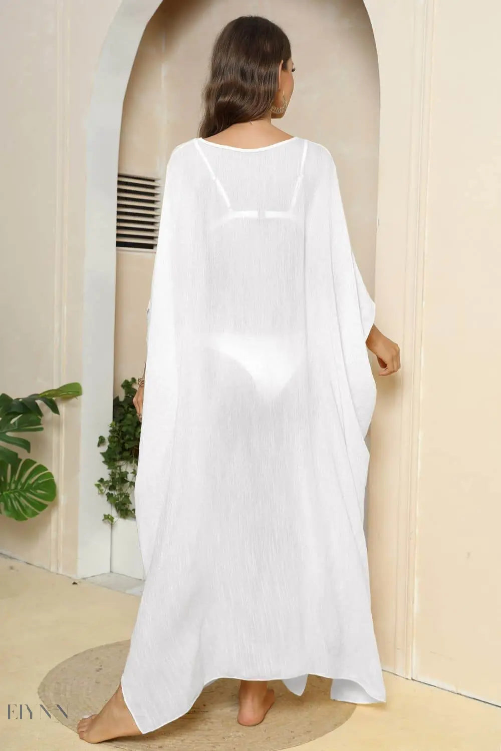 V-Neck Three-Quarter Sleeve Beach Cover-Up - EBYNN