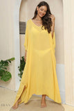 V-Neck Three-Quarter Sleeve Beach Cover-Up - EBYNN
