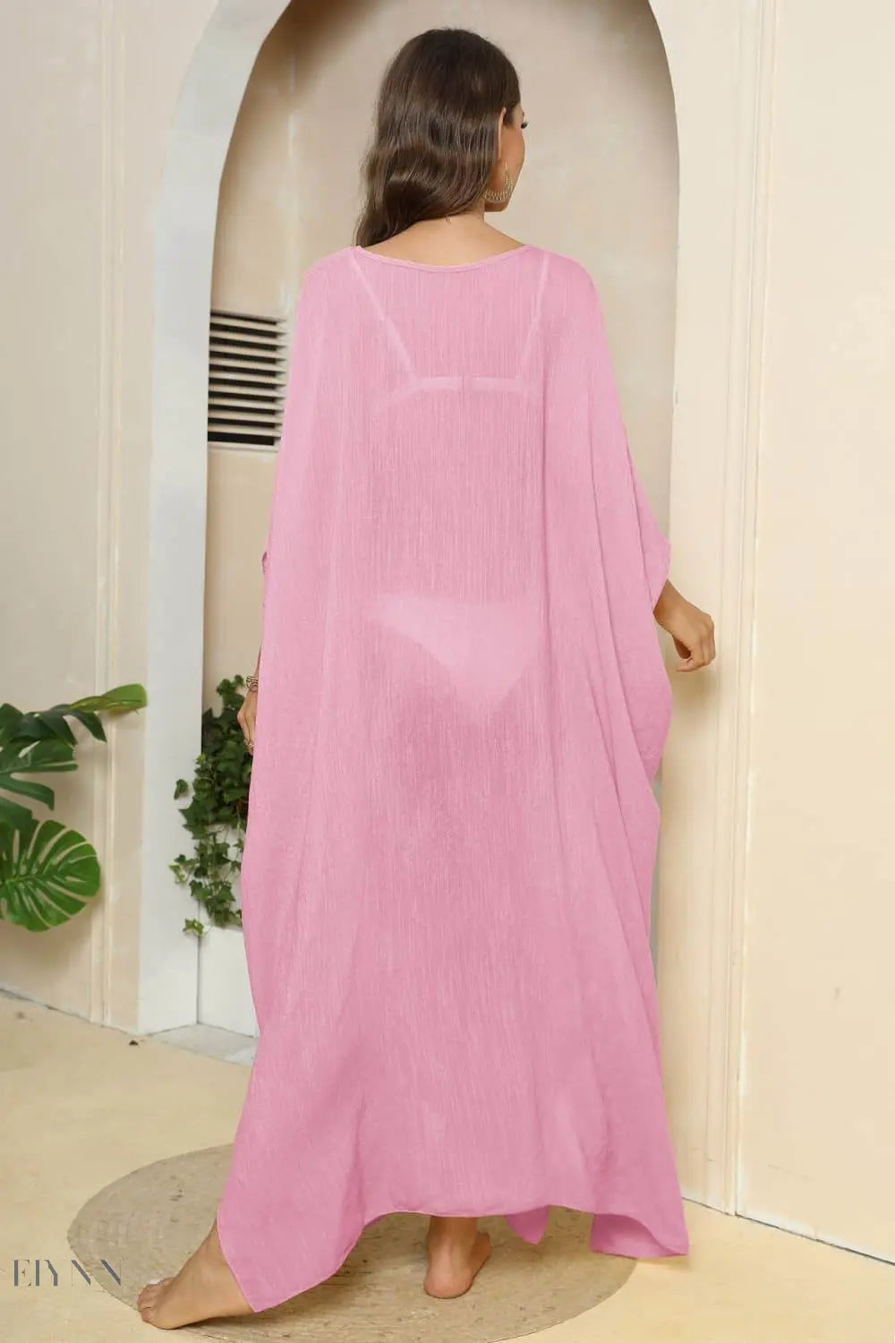 V-Neck Three-Quarter Sleeve Beach Cover-Up - EBYNN