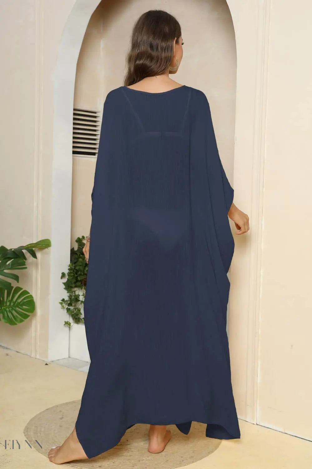 V-Neck Three-Quarter Sleeve Beach Cover-Up - EBYNN