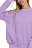Zenana Soft Fleece Sweatshirt in Pigment Dye with Round-neck Design - EBYNN