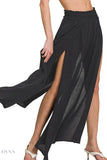 Zenana Woven Crinkle Gauze Black Maxi Skirt - EBYNN