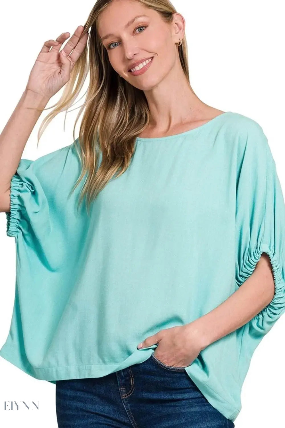 Zenana Woven Oversized Top in Mint Green for Effortless Style - EBYNN