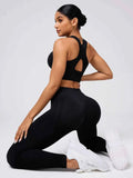 Round Neck Wide Strap Tank and Leggings Active Set.