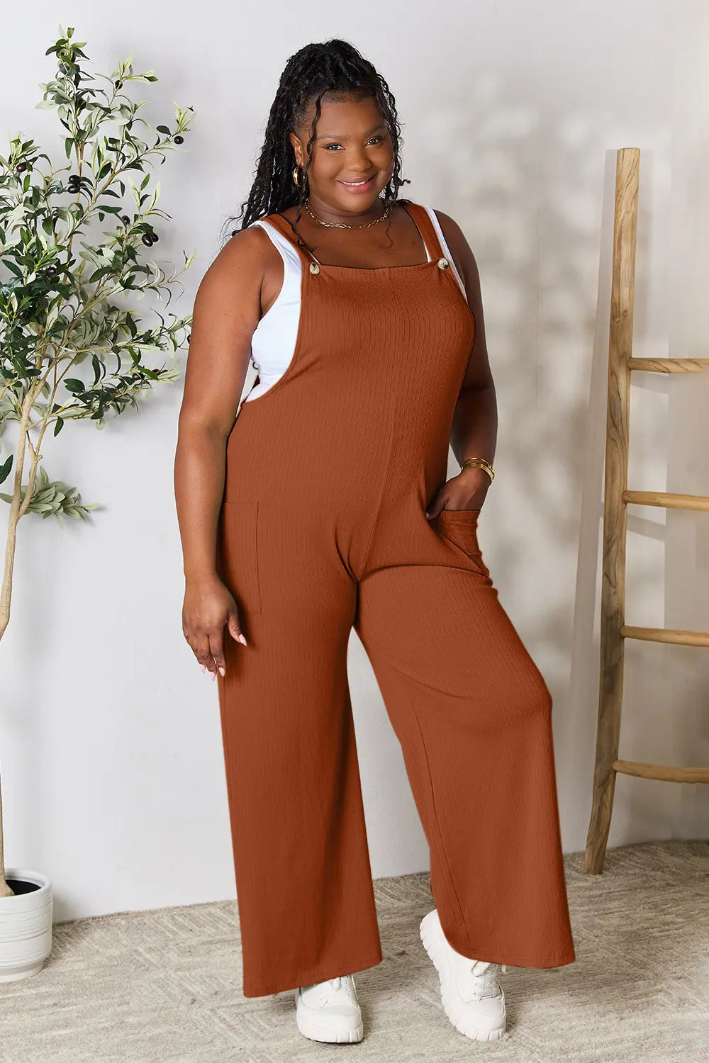 Double Take Full Size Wide Strap Overall with Pockets.