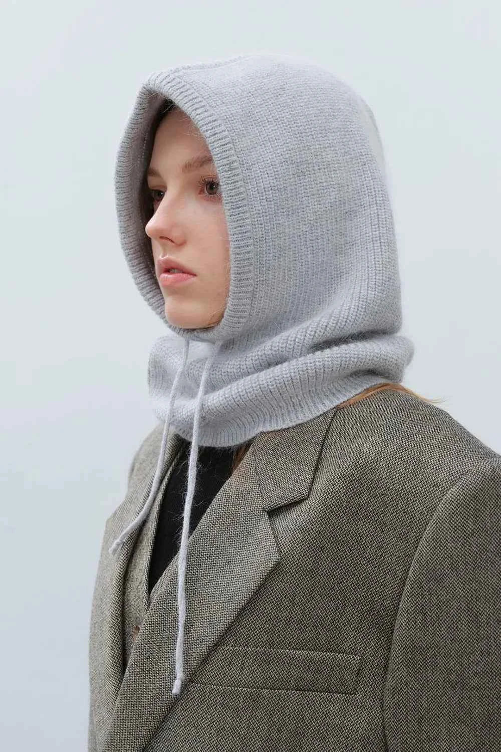 Solid Color Thermal Knit Drawstring Hat.