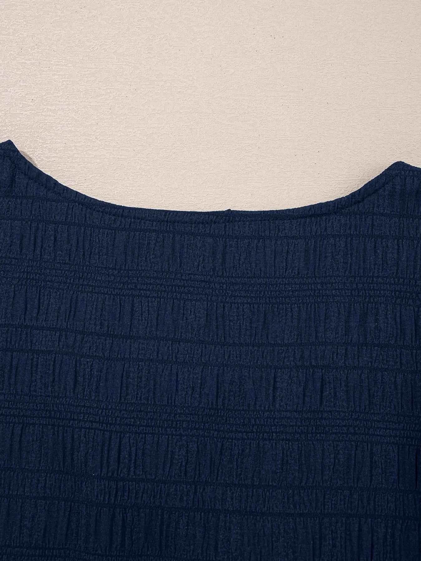 Textured Square Neck Top Set with Shirred High Waist Shorts - EBYNN