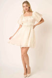 Metallic Organza Balloon Sleeve Mini Dress.