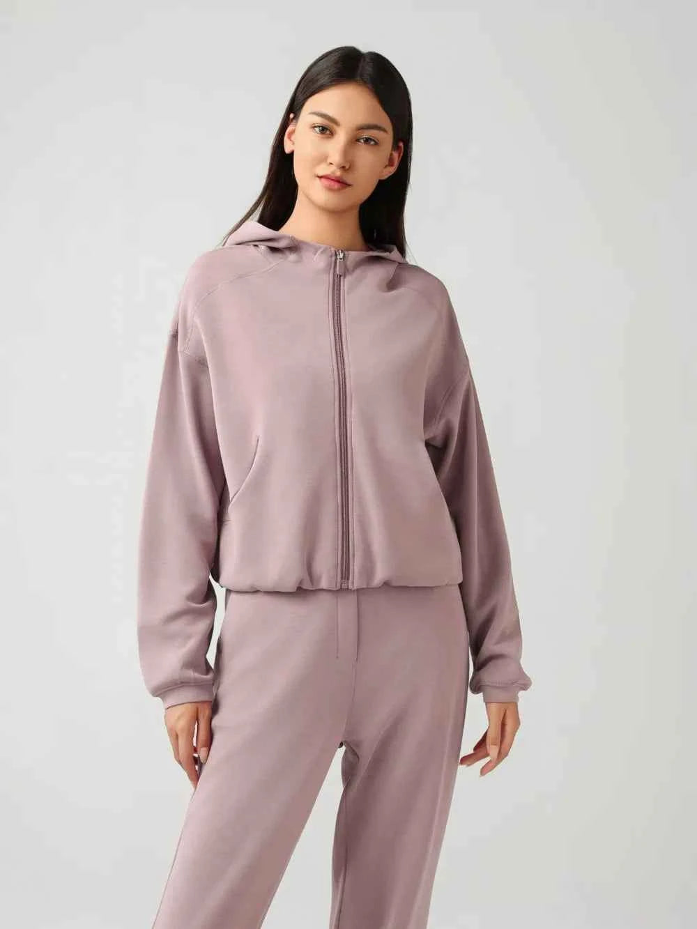 Millennia Zip Up Dropped Shoulder Active Hoodie.