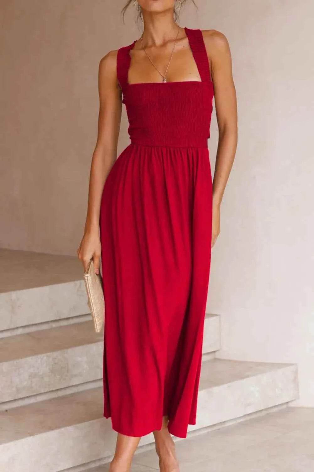 Crisscross Smocked Wide Strap Dress.